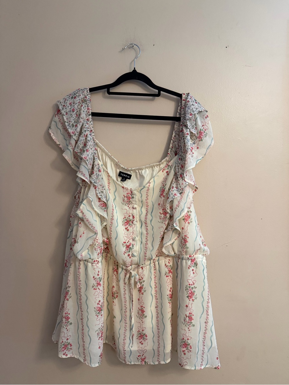 torrid Cream Floral Ruffle Tunic Top